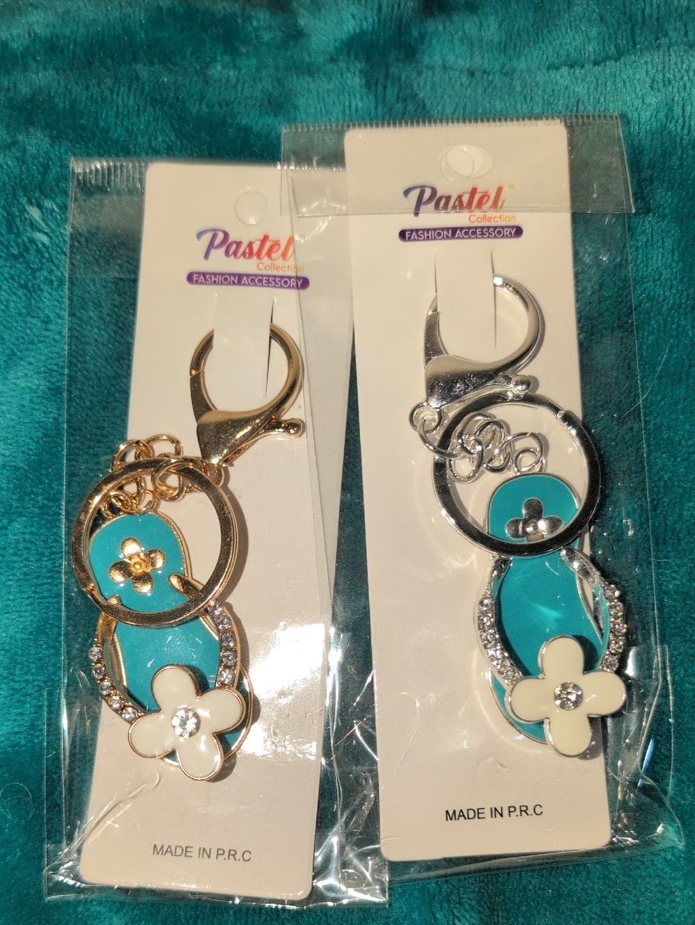 Pastels Turquoise Floral Key & Card Holder - Gold or Silver